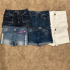 6 Cherokee Jean Shorts Girls Large Denim Adj Waist Boho Hippie Y2K Daisy Sparkle