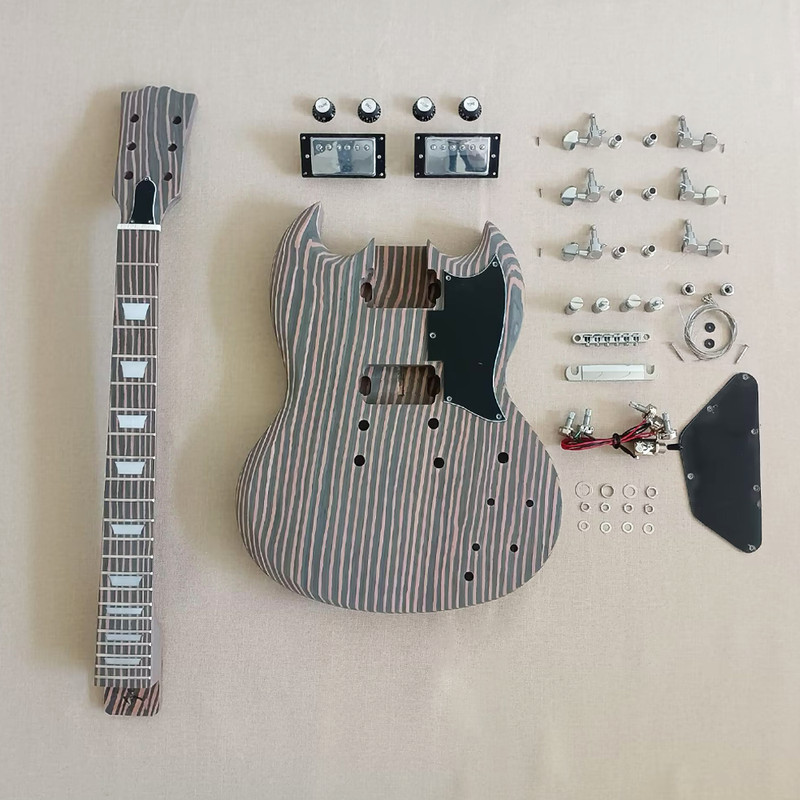 DIY Electric Guitar Kit Zebrawood Body Neck Fretboard CR Part Abalone Inlay