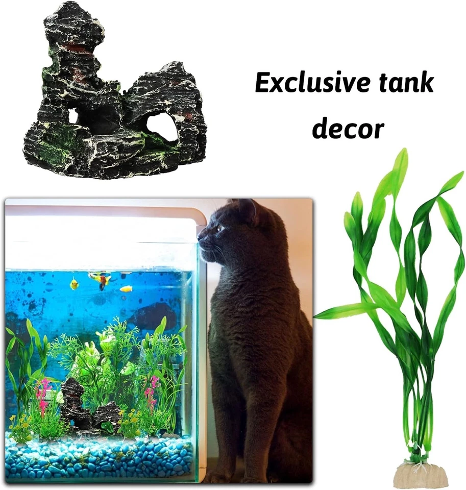 9pcs Aquarium Decorations Fish Tank Plants Rock Resin Green Decor Set - Изображение 3 из 4