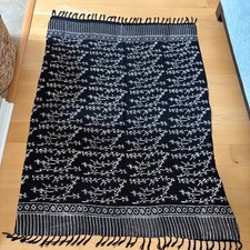 Black  White Batik Style Bamboo Sarong Pareo Fringed Beach Wrap Cover Up