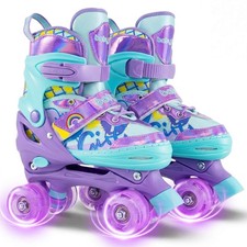 4 Sizes Adjustable Quad Skates w/Light-up Wheels Safety Protection for Beginners