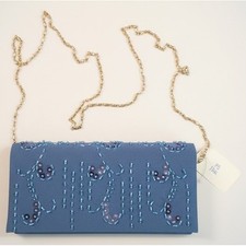 NWT Blue Beaded Clutch Purse Gold Chain Wedding Prom Formal Evening Bag Bridal