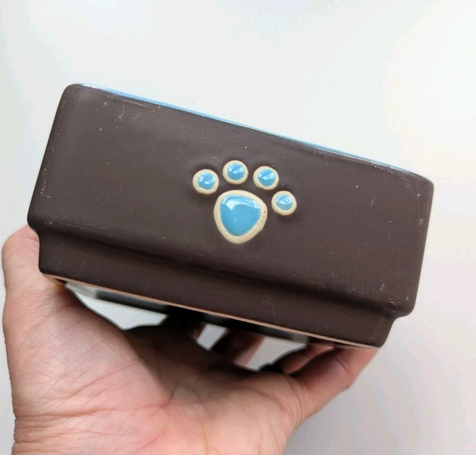 Juego - Cuencos cuadrados de gres para mascotas - 4,75x4,75"x 1,75” marrón y azul aguamarina Foto 2 de 4