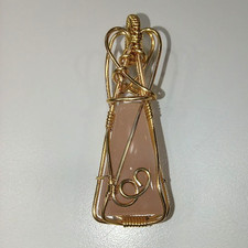 Rose Quartz Stone Gold Tone Wire Wrapped Pendant