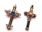 ✨2 Handmade Peruvian Cross Pendants Murano & Jasper Stone Cabochon Alpaca Silver — photo 1
