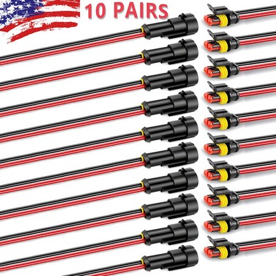 20 Car Electrical Wire Cable 2Pin Connectors Way Plug Kit Male Female Waterproof