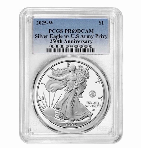 2025-W Proof $1 American Silver Eagle Army Privy PCGS PR69DCAM Blue Label 250th