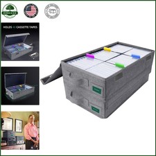 Cassette Tape Storage Box Set of 2, Durable Holder with Lids and Index Labels