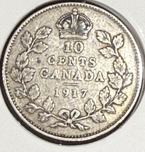 1917 Canada King George V Silver 10 Cent Coin