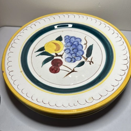 Lot of 4 Vintage Stangl Pottery FRUIT Colorful 10" Dinner Plates Hand Painted
