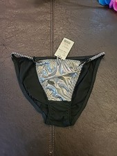 Nwt Vintage Metallic Foil Satin String Bikini Panties Size 7 Shiny Silver 90's