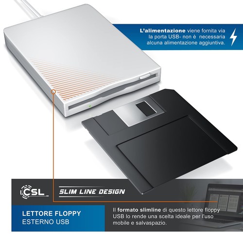 CSL External USB FDD Floppy Player 1.44MB 3.5 Inch PC and Mac Slimline Floppy - Picture 19 of 24
