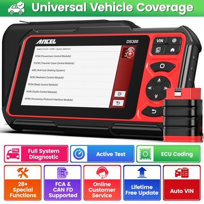 ANCEL DS300 BT Bidirectional OBD2 Scanner Car Diagnostic Tool Key ECU Coding FCA
