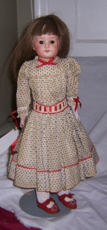 Vintage German O In Circle Bisque Doll Leather Body Sleep eyes Teeth Showing 19"