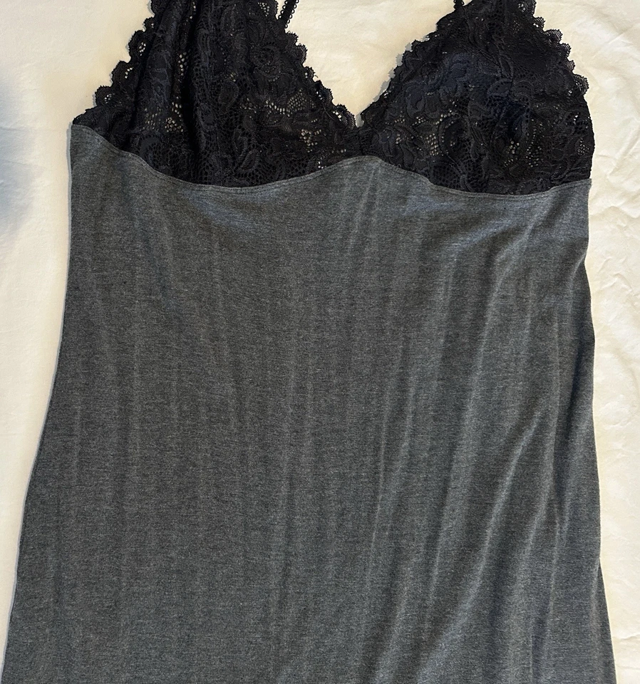 Женская ночная рубашка Gilligan & O'Malley вересковый серый хлопок и черное кружево XL EUC. - Изображение 3 из 4