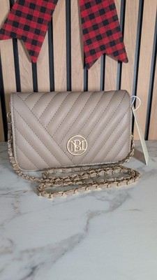 NEWStudio Badgley Mischka Beige Chevron Quilted Chain Strap Crossbody Purse Bag 