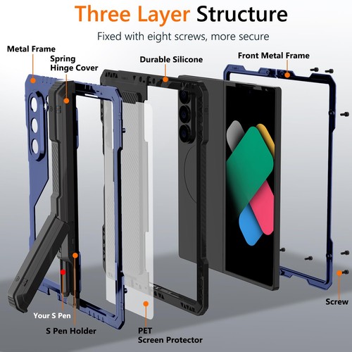 for Samsung Galaxy Z Fold 5 Metal Case with Fold5 S Pen Holder, Rugged Heavy ... - Picture 7 of 7