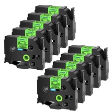 Compatible Brother TZD41 TZED41 Fluorescent Black on Green Label Tape 18MM 10PCS