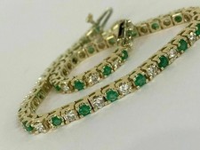 8Ct Round Simulated Green Emerald 14k Yellow Gold Plated 7.5" Tennis Bracelet