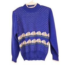 Vintage Rabbit Bunny Knit Heart Eyelash Turtleneck Sweater Angora Blend