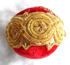 Vintage Christmas Ornament - HANDMADE RED VELVET w/BOLD GOLD TRIM - 3"