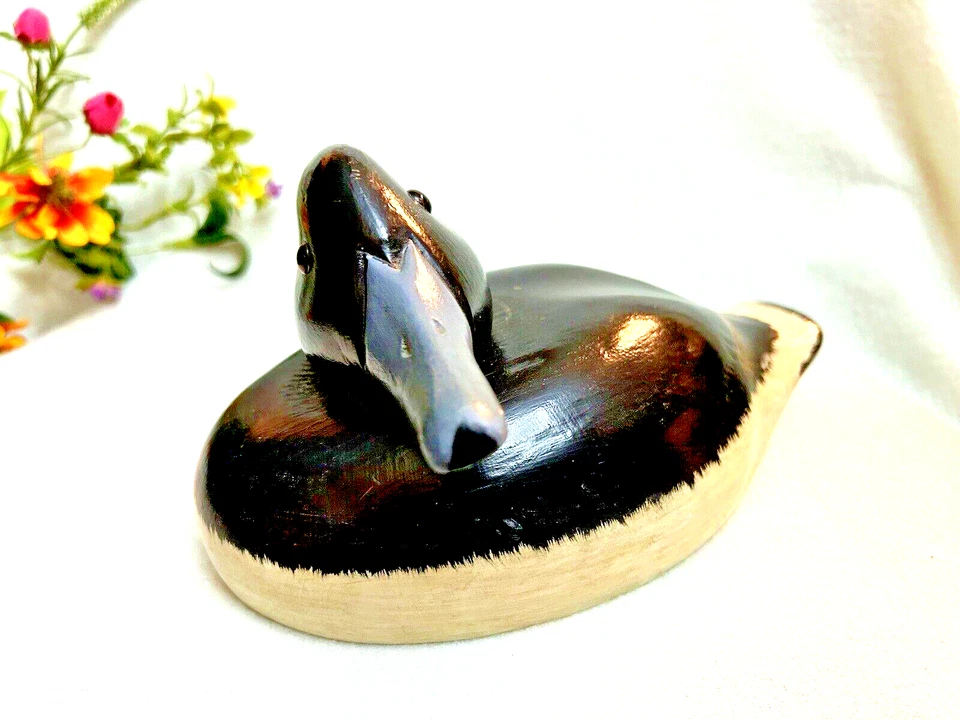 Duck Decoy Wood Carving “Bufflehead” Signed Ron Fisher 9”L Vintage - Image 4 of 4