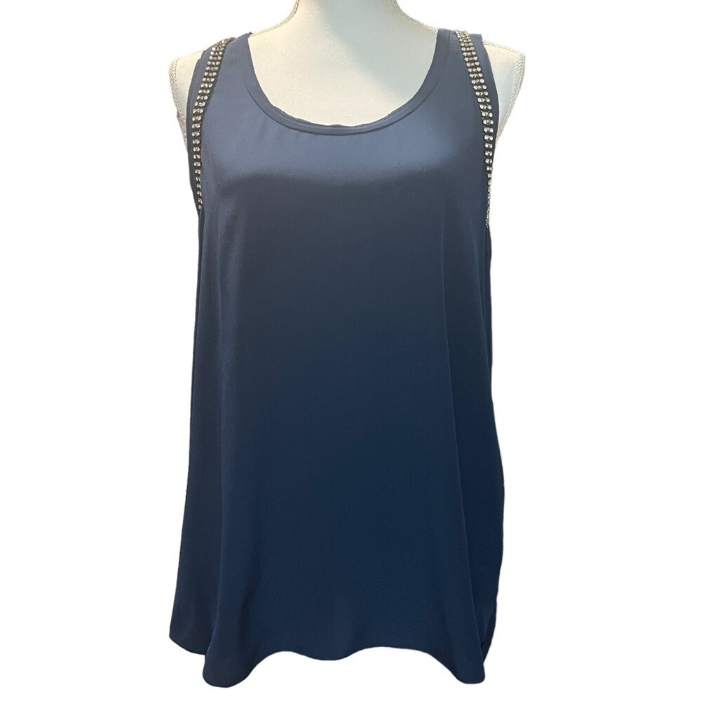 Rebecca Taylor NWT Navy Blue 100% Silk Crystal Embellished