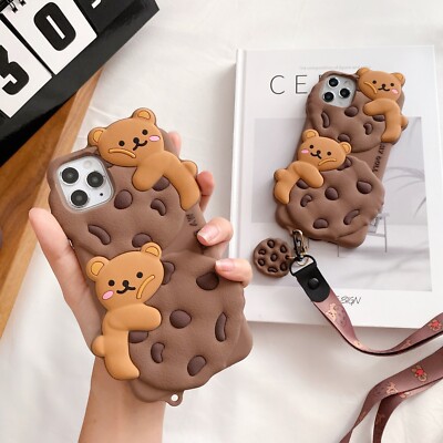 Cute Cartoon Biscuit Bear Soft Silicone Phone Case Cover For iPhone 15 14 13 12