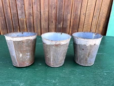 Vintage 3 Sap Pails Buckets Flower Planters 9" High Maple Syrup Tin Finish #30