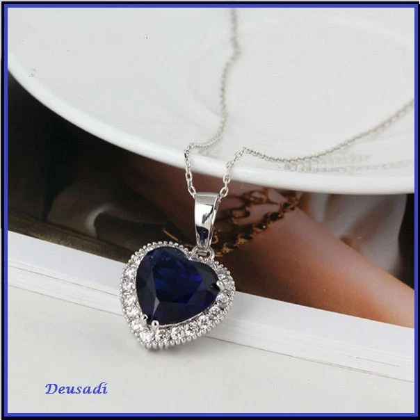 COLGANTE Y CADENA MAR AZUL ORO BLANCO CON TOPACIO AZUL Y CIRCONIO CADENA 48CM - Imagen 2 de 4