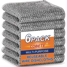 COBETE Non Scratch Wire Dishcloth,Double-Layer Wire Dishwashing Rags for Wet ...