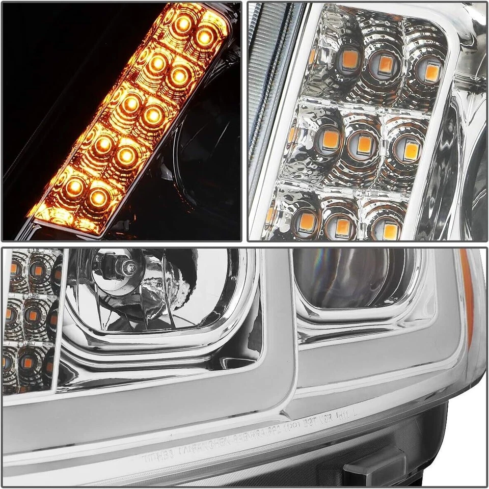 FOR 2011-2013 Jeep Grand Cherokee Dual L-Tube DRL Projector Chrome Headlights - Image 4 of 4