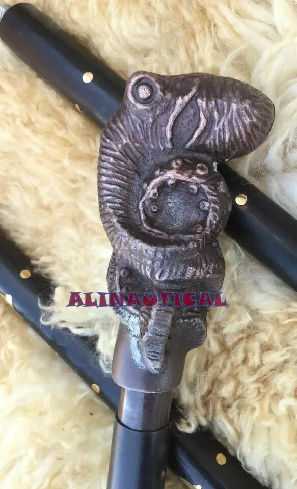 Antique Style Solid Octopus Head Handle Wooden Ca… - image 1