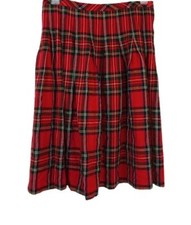 Vintage Sports Galore Womens Skirt Red Combo Pure Wool Tartan Plaid Pleated 10