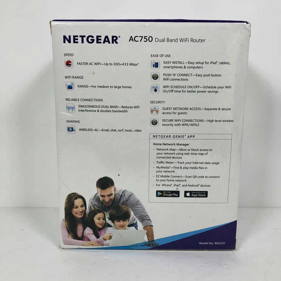NETGEAR R6020-100NAS 450 Mbps 4 Port Dual Band WiFi Router New Sealed AC750 - Image 3 of 4