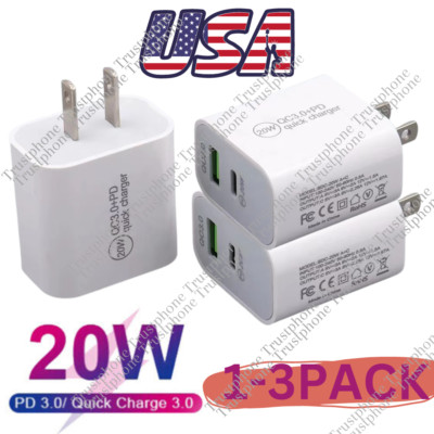For iPhone 14 13 12 11 XR 8 20W Fast Charger Block USB Type C Wall Power Adapter