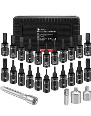 Lytool 1/4  25tlg Torx Und Hex Steckschlüssel Bit Set Adapter 1/2  auf 1/4  3/8 