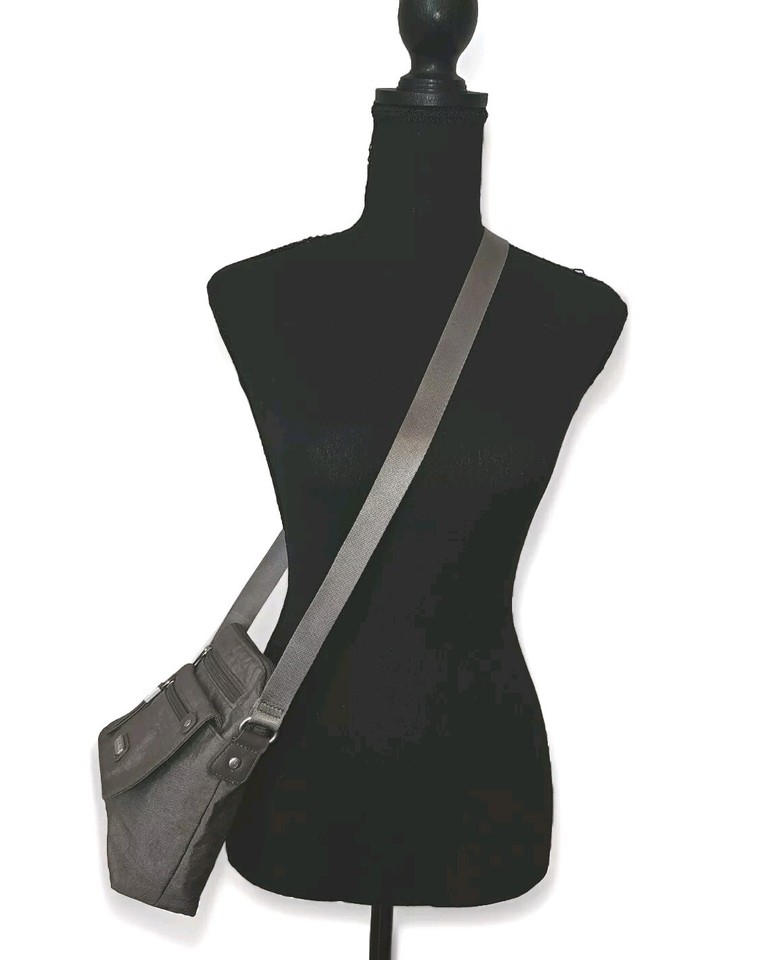 Baggallini Double Zipper Crossbody Bag Gray Nylon Multi Pocket eBay