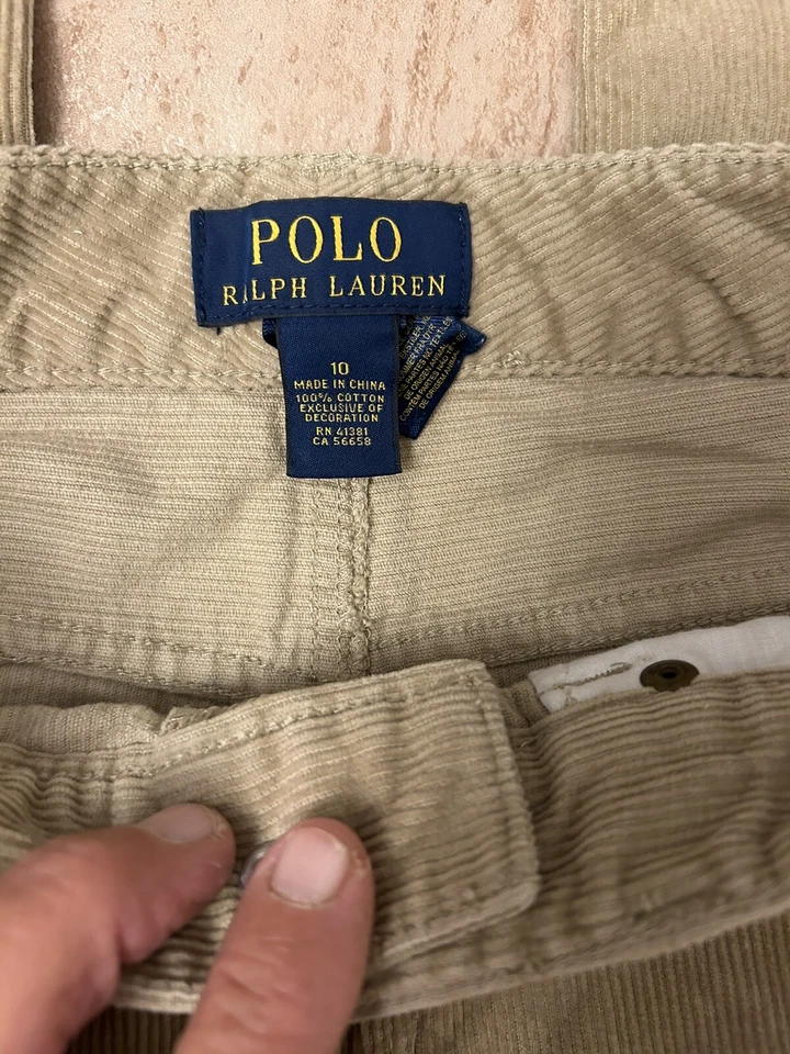 Polo Ralph Lauren Logo Crema Pana Pantalones Cuero Etiqueta Niñas Talla 10 Foto 3 de 4