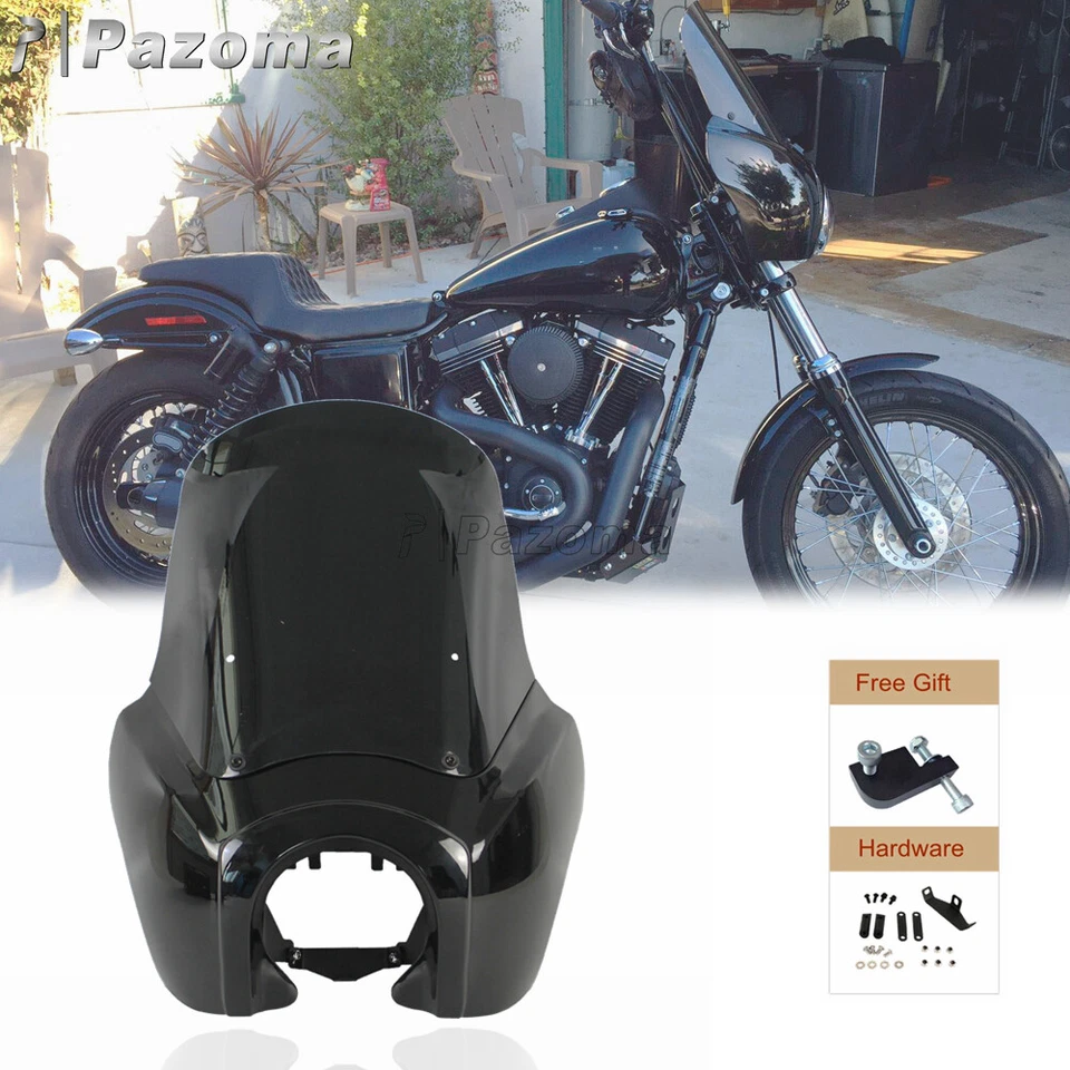 Black Headlight Fairing 15'' Windshield Fits Harley Dyna Fat Bob FXDF Club Style — 第 2/4 张图片