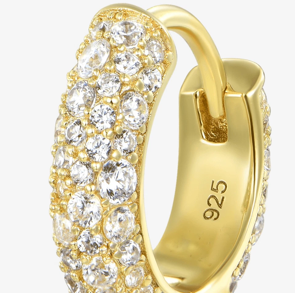 Mens Women's 3d Cz Yellow Gold 925 Sterling Silver Honey Comb Set Hoop Earrings - Image 2 of 4