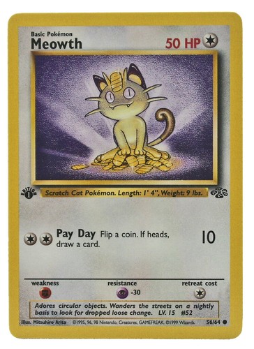 1999 MEOWTH - LP 56/64 JUNGLE Pokemon Card WOTC COMMON