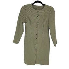 Handmade small med yellow black checkered full button long sleeve dress clueless