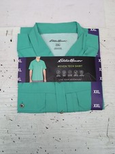Eddie Bauer Men's Woven Short Sleeve Tech Shirt Starling Turquoise Size XXL AM32