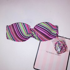 Victoria Secret Swim Bikini Top 34B Rainbow Stripe Colorful Bandeau Halter New