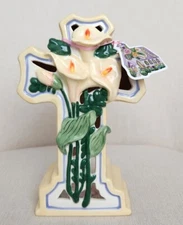 Blue Sky Clayworks Easter Calla Lily & Cross Tea Light Candle House 8.75” NWT