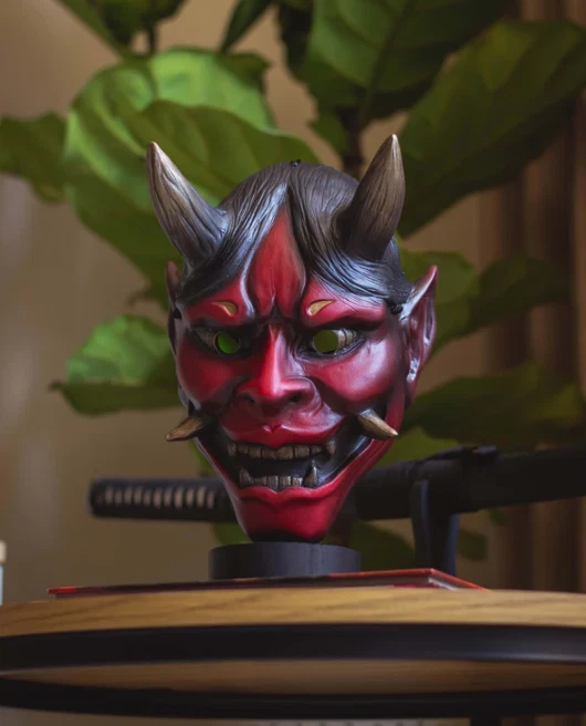 Red Hannya Mask | Handmade Japanese Demon Mask | Resin Display Oni Mask - Image 4 of 4