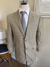 Burberry London Bond Street Glen Plaid Wool Blend Blazer Made in USA Tan 40R