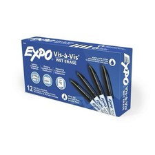 *NEW* EXPO Visa Vas Wet Erase Markers Fine Point Black - Pack of 12