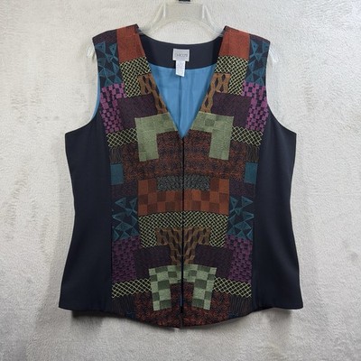 Chicos Embroidered Patchwork Vest Women s L Art To Wear Boho Pockets Multicolor